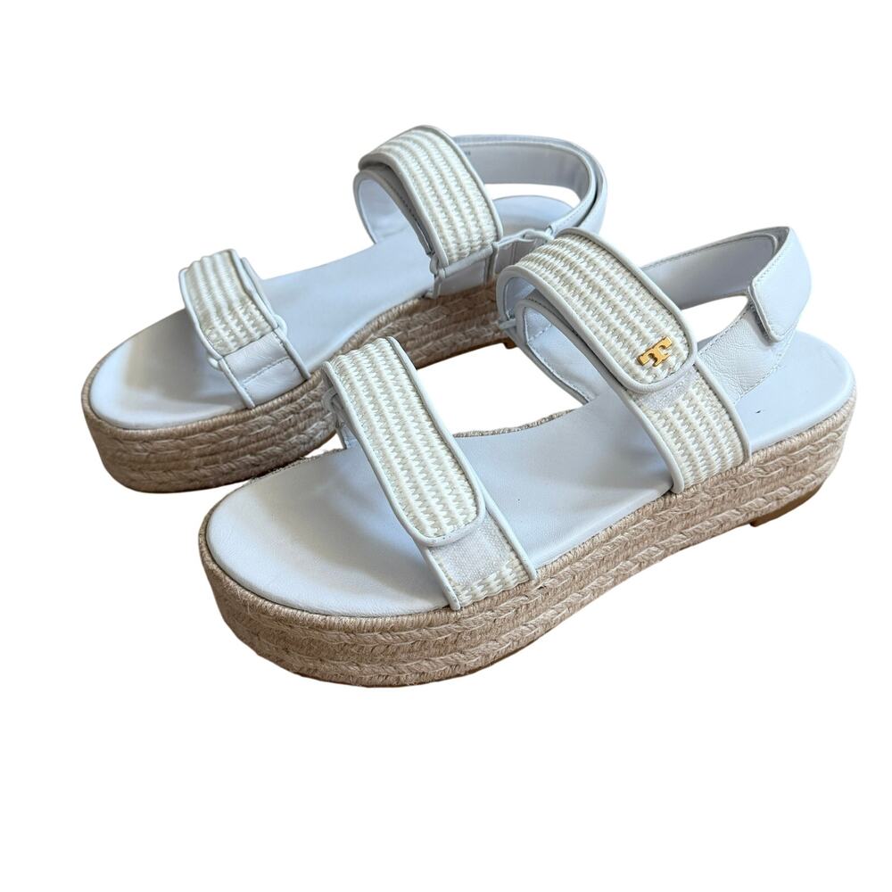 Tory Burch Kira Sport Platform Espadrille Sandals- White, Women’s Size 9